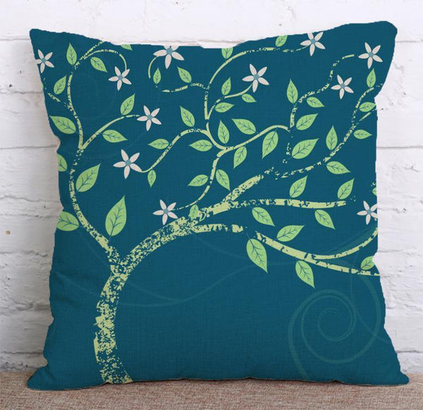 Cushion Cover SET Cotton Linen Throw Pillow, Painted Trees - LiYiFabrics