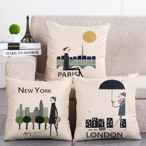 Cushion Cover SET Cotton Linen Throw Pillow, NewYork design - LiYiFabrics
