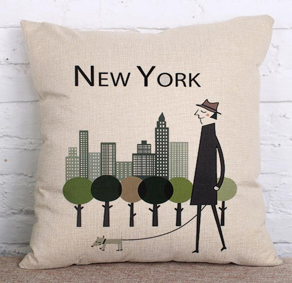 Cushion Cover SET Cotton Linen Throw Pillow, NewYork design - LiYiFabrics