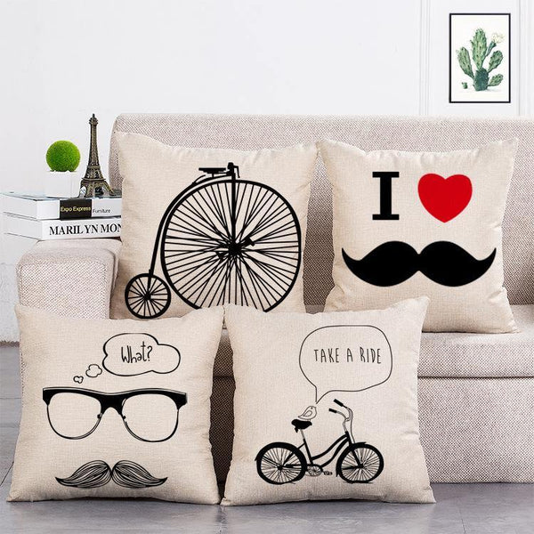Cushion Cover SET Cotton Linen Throw Pillow, I Love Beard style - LiYiFabrics