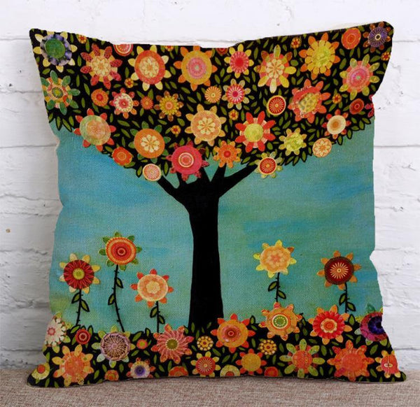 Cushion Cover SET Cotton Linen Throw Pillow, Painted Trees - LiYiFabrics