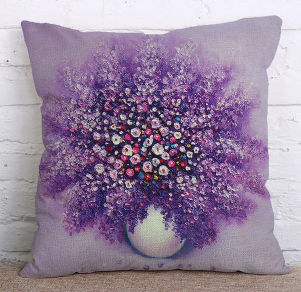 Cushion Cover SET Cotton Linen Throw Pillow,Oil Painted Flowers - LiYiFabrics