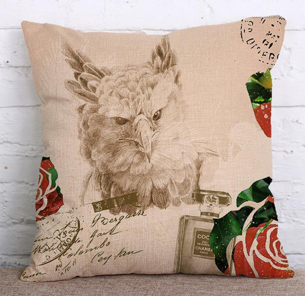 Cushion Cover SET Cotton Linen Throw Pillow, Bird design - LiYiFabrics