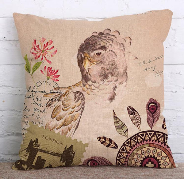 Cushion Cover SET Cotton Linen Throw Pillow, Bird design - LiYiFabrics