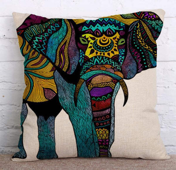 Cushion Cover SET Cotton Linen Throw Pillow, Elephonts - LiYiFabrics