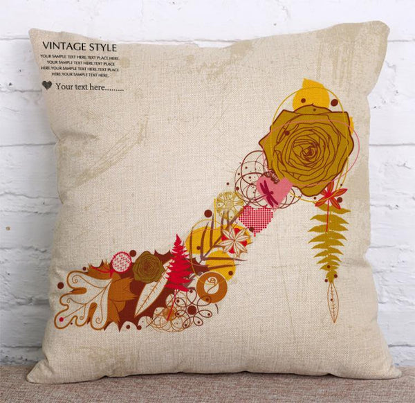 Cushion Cover SET Cotton Linen Throw Pillow, High-Heeled Shoes Painting - LiYiFabrics
