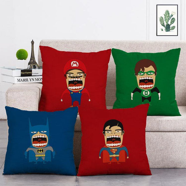 Cushion Cover SET Cotton Linen Throw Pillow, Crazy Super Hero - LiYiFabrics