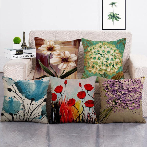 Cushion Cover SET Cotton Linen Throw Pillow, Flowers - LiYiFabrics