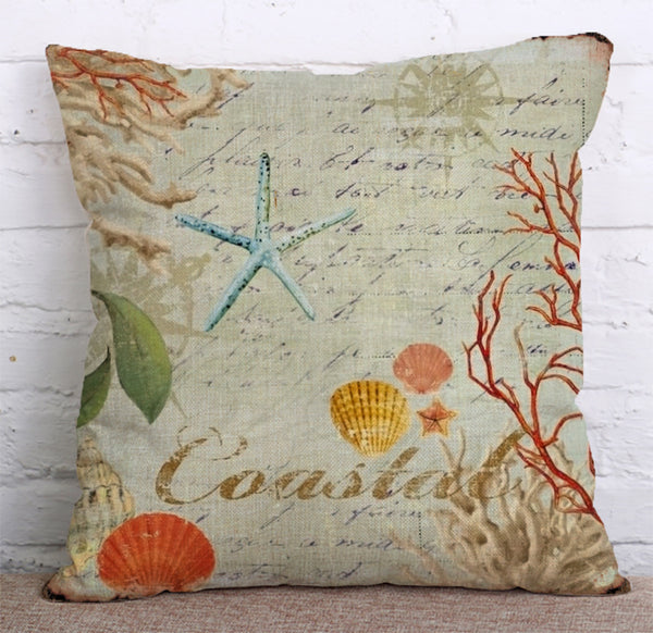 Cushion Cover SET Cotton Linen Throw Pillow, Seaside - LiYiFabrics