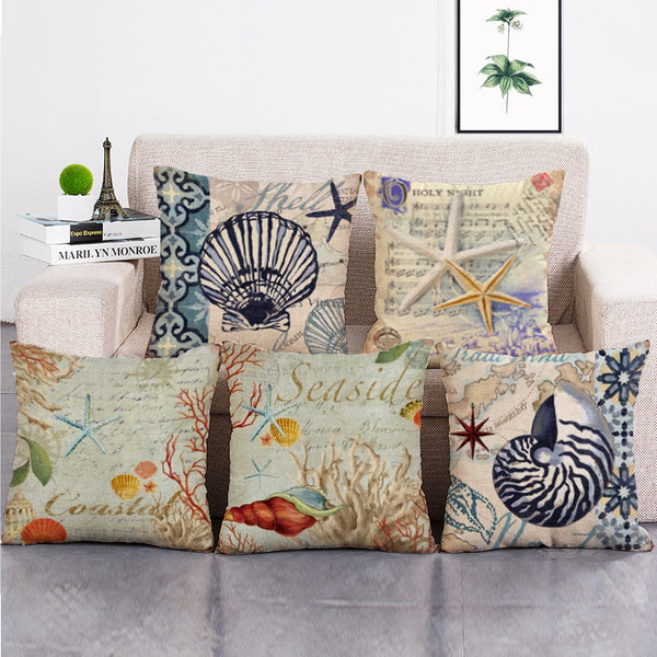 Cushion Cover SET Cotton Linen Throw Pillow, Seaside - LiYiFabrics