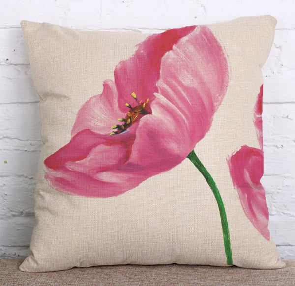 Cushion Cover SET Cotton Linen Throw Pillow, Abstract Flowers design - LiYiFabrics