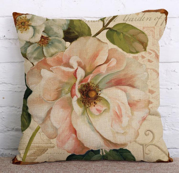 Cushion Cover SET Cotton Linen Throw Pillow, Painted Flowers - LiYiFabrics