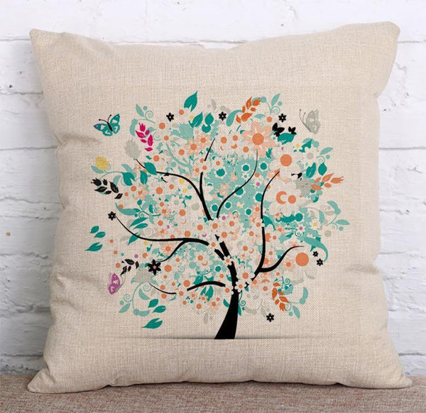 Cushion Cover SET Cotton Linen Throw Pillow, Flower Trees - LiYiFabrics
