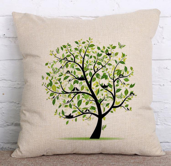 Cushion Cover SET Cotton Linen Throw Pillow, Flower Trees - LiYiFabrics