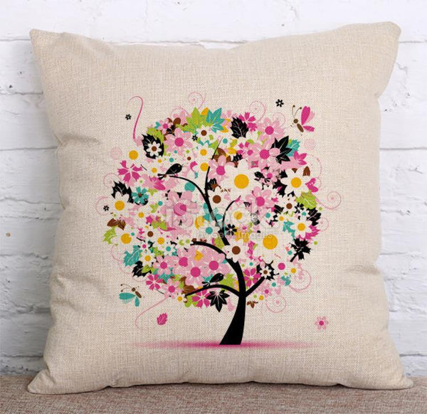 Cushion Cover SET Cotton Linen Throw Pillow, Flower Trees - LiYiFabrics