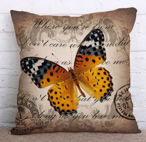 Cushion Cover SET Cotton Linen Throw Pillow, Butterfly style - LiYiFabrics