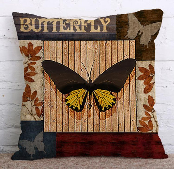 Cushion Cover SET Cotton Linen Throw Pillow, Butterfly style - LiYiFabrics