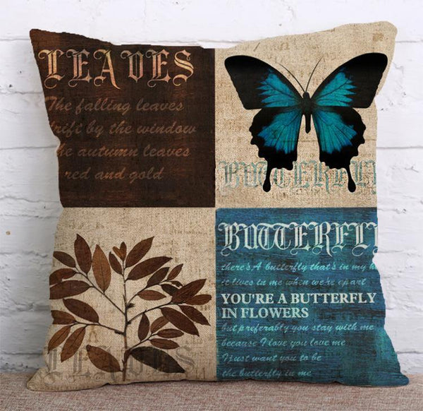 Cushion Cover SET Cotton Linen Throw Pillow, Butterfly style - LiYiFabrics