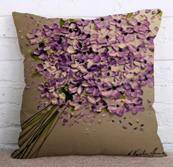Cushion Cover SET Cotton Linen Throw Pillow, Flowers - LiYiFabrics