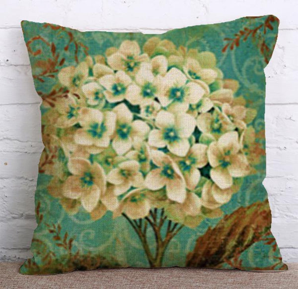 Cushion Cover SET Cotton Linen Throw Pillow, Flowers - LiYiFabrics