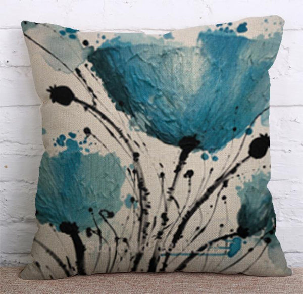 Cushion Cover SET Cotton Linen Throw Pillow, Flowers - LiYiFabrics