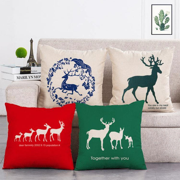 Cushion Cover SET Cotton Linen Throw Pillow,deers painted - LiYiFabrics