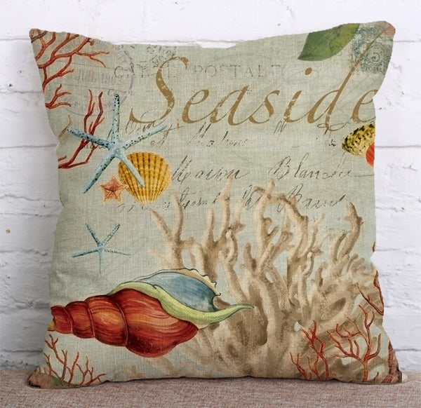Cushion Cover SET Cotton Linen Throw Pillow, Seaside - LiYiFabrics