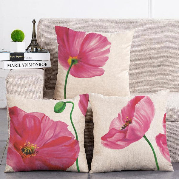 Cushion Cover SET Cotton Linen Throw Pillow, Abstract Flowers design - LiYiFabrics