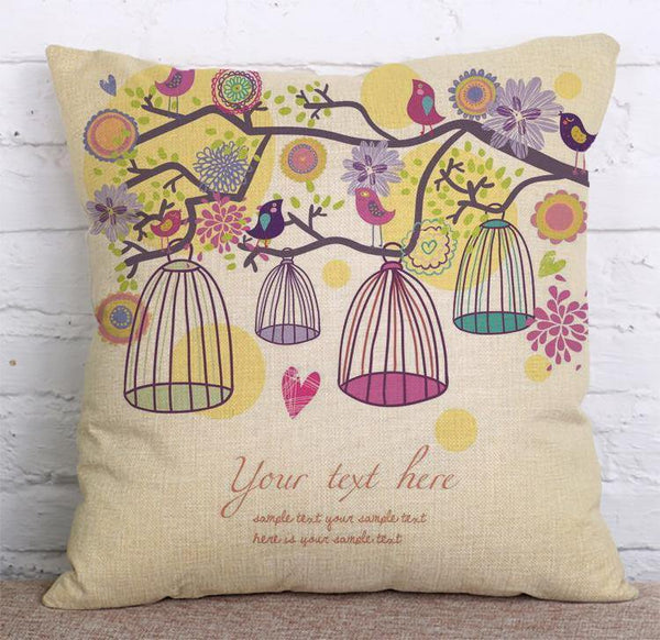 Cushion Cover SET Cotton Linen Throw Pillow, Bird Cage design - LiYiFabrics
