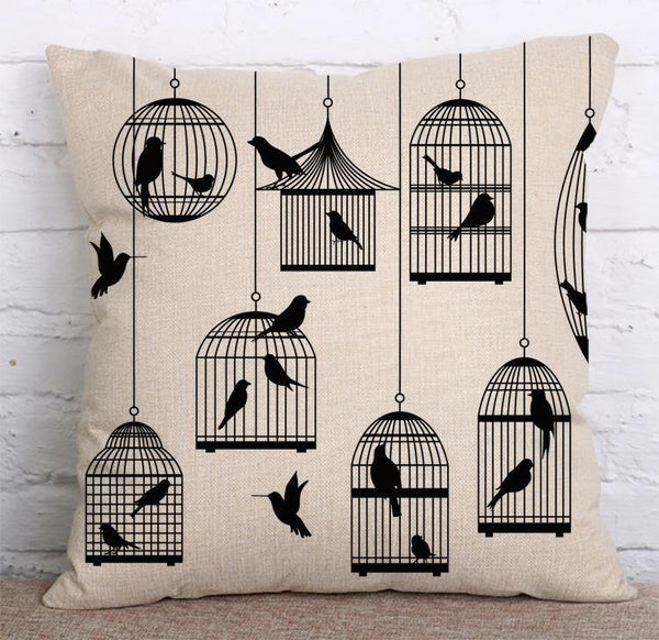 Cushion Cover SET Cotton Linen Throw Pillow, Bird Cage design - LiYiFabrics