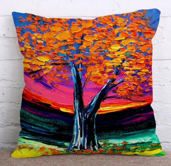 Cushion Cover SET Cotton Linen Throw Pillow, Painted Trees - LiYiFabrics
