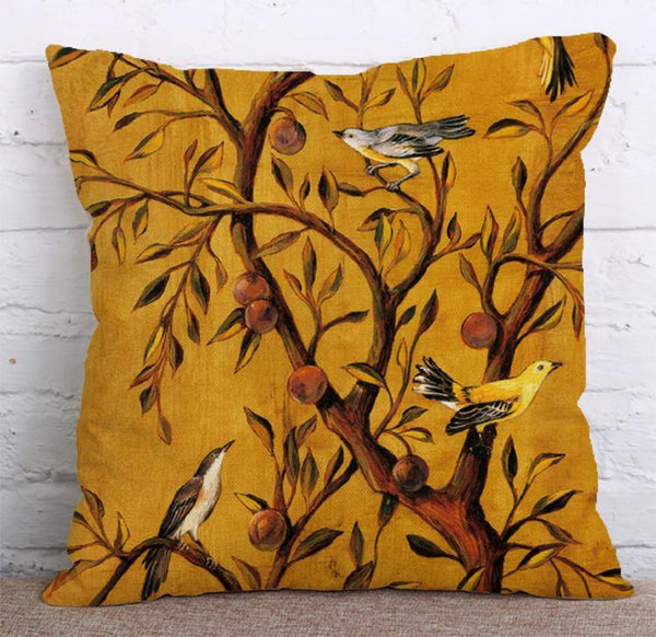 Cushion Cover SET Cotton Linen Throw Pillow, Painted Trees - LiYiFabrics