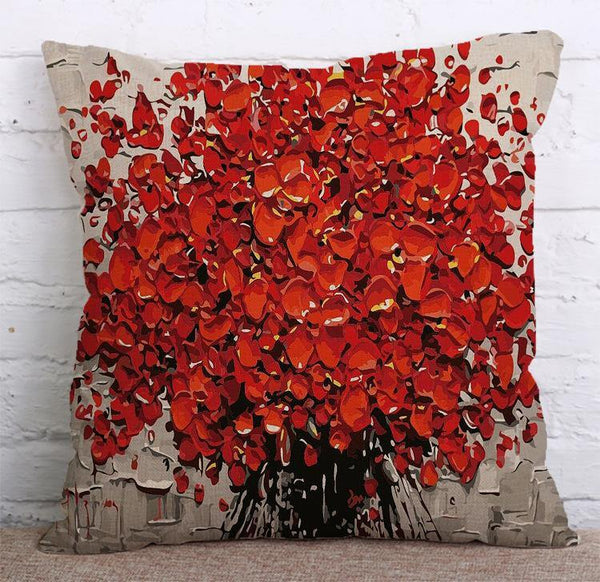 Cushion Cover SET Cotton Linen Throw Pillow,Oil Painted Flowers - LiYiFabrics
