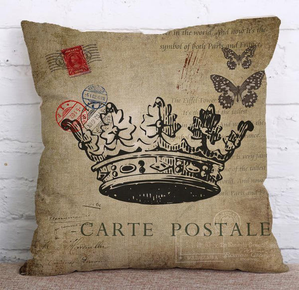 Cushion Cover SET Cotton Linen Throw Pillow,Crown style - LiYiFabrics