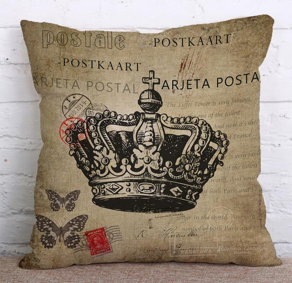 Cushion Cover SET Cotton Linen Throw Pillow,Crown style - LiYiFabrics