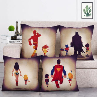 Cushion Cover SET Cotton Linen Throw Pillow, Super Heroes painted - LiYiFabrics