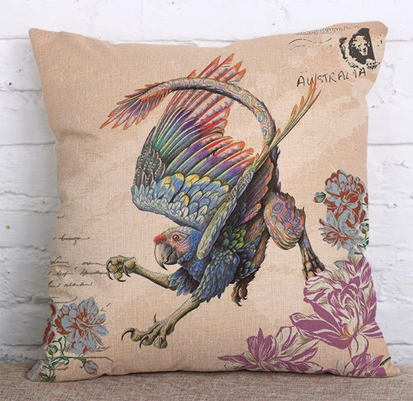 Cushion Cover SET Cotton Linen Throw Pillow, Bird design - LiYiFabrics
