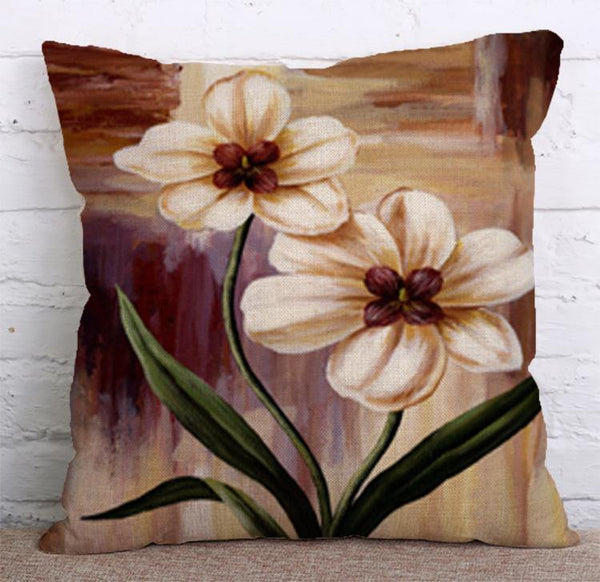 Cushion Cover SET Cotton Linen Throw Pillow, Flowers - LiYiFabrics