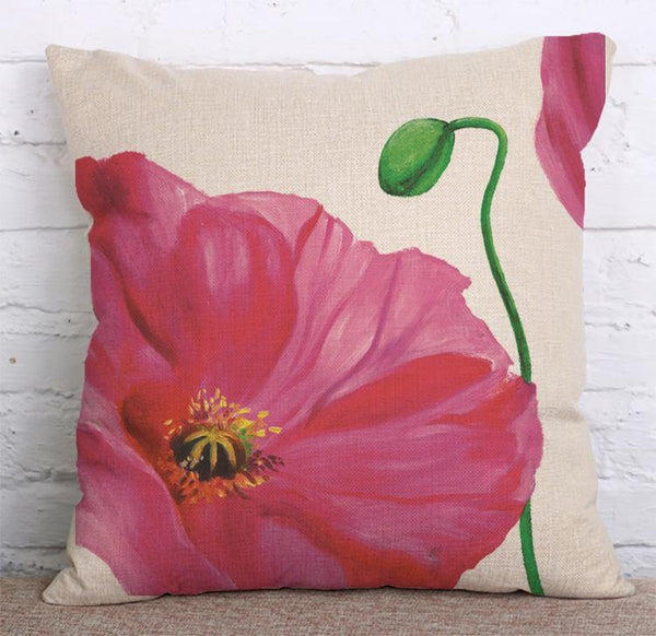 Cushion Cover SET Cotton Linen Throw Pillow, Abstract Flowers design - LiYiFabrics