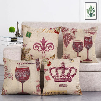 Cushion Cover SET Cotton Linen Throw Pillow,Cups style - LiYiFabrics