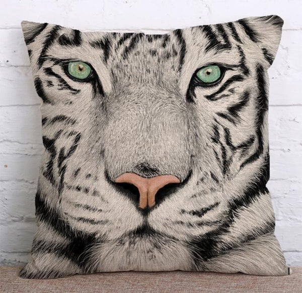 Cushion Cover SET Cotton Linen Throw Pillow, Tiger style - LiYiFabrics