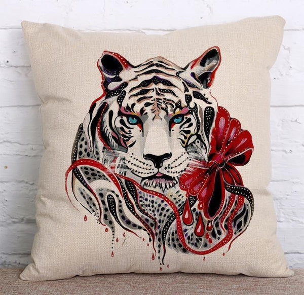 Cushion Cover SET Cotton Linen Throw Pillow, Tiger style - LiYiFabrics