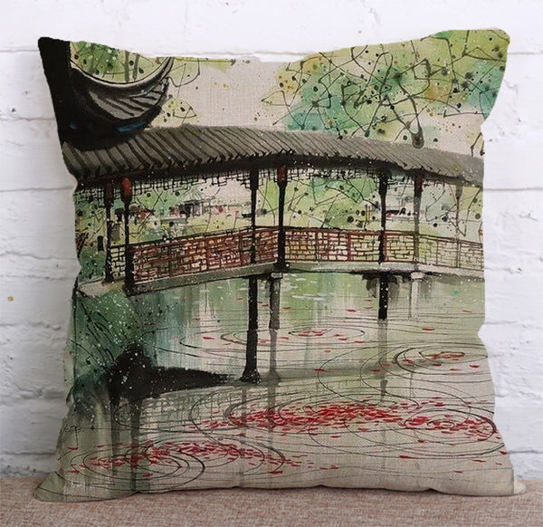 Cushion Cover SET Cotton Linen Throw Pillow,Ink&Wash Painting - LiYiFabrics