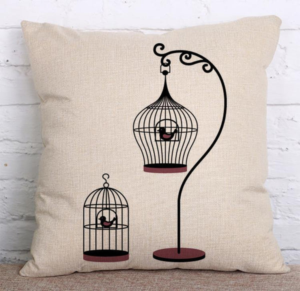 Cushion Cover SET Cotton Linen Throw Pillow, Bird Cage design - LiYiFabrics