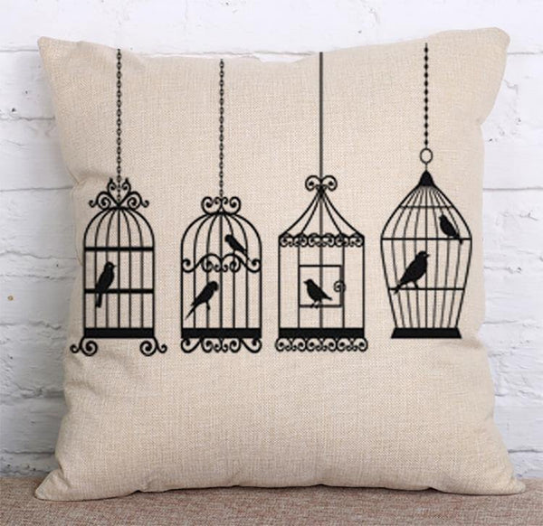 Cushion Cover SET Cotton Linen Throw Pillow, Bird Cage design - LiYiFabrics