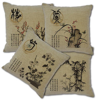 Cushion Cover SET Cotton Linen Throw Pillow,Chrysanthemum Patterns - LiYiFabrics