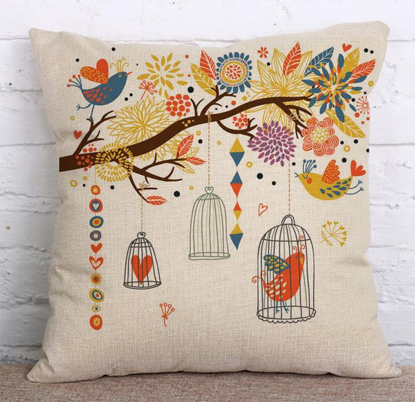 Cushion Cover SET Cotton Linen Throw Pillow, Bird Cage design - LiYiFabrics