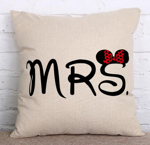 Cushion Cover SET Cotton Linen Throw Pillow, Mr.&Mrs - LiYiFabrics