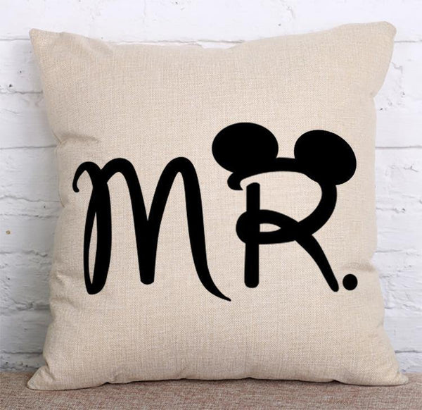 Cushion Cover SET Cotton Linen Throw Pillow, Mr.&Mrs - LiYiFabrics