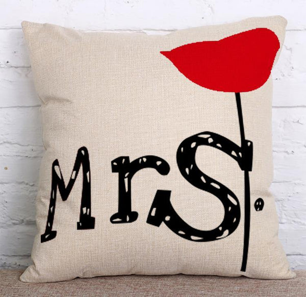 Cushion Cover SET Cotton Linen Throw Pillow, Mr.&Mrs - LiYiFabrics